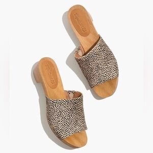 Madewell The Evelyn Slide Clog in Spotted Calf Hair Women's Size 11 Wooden Heel
